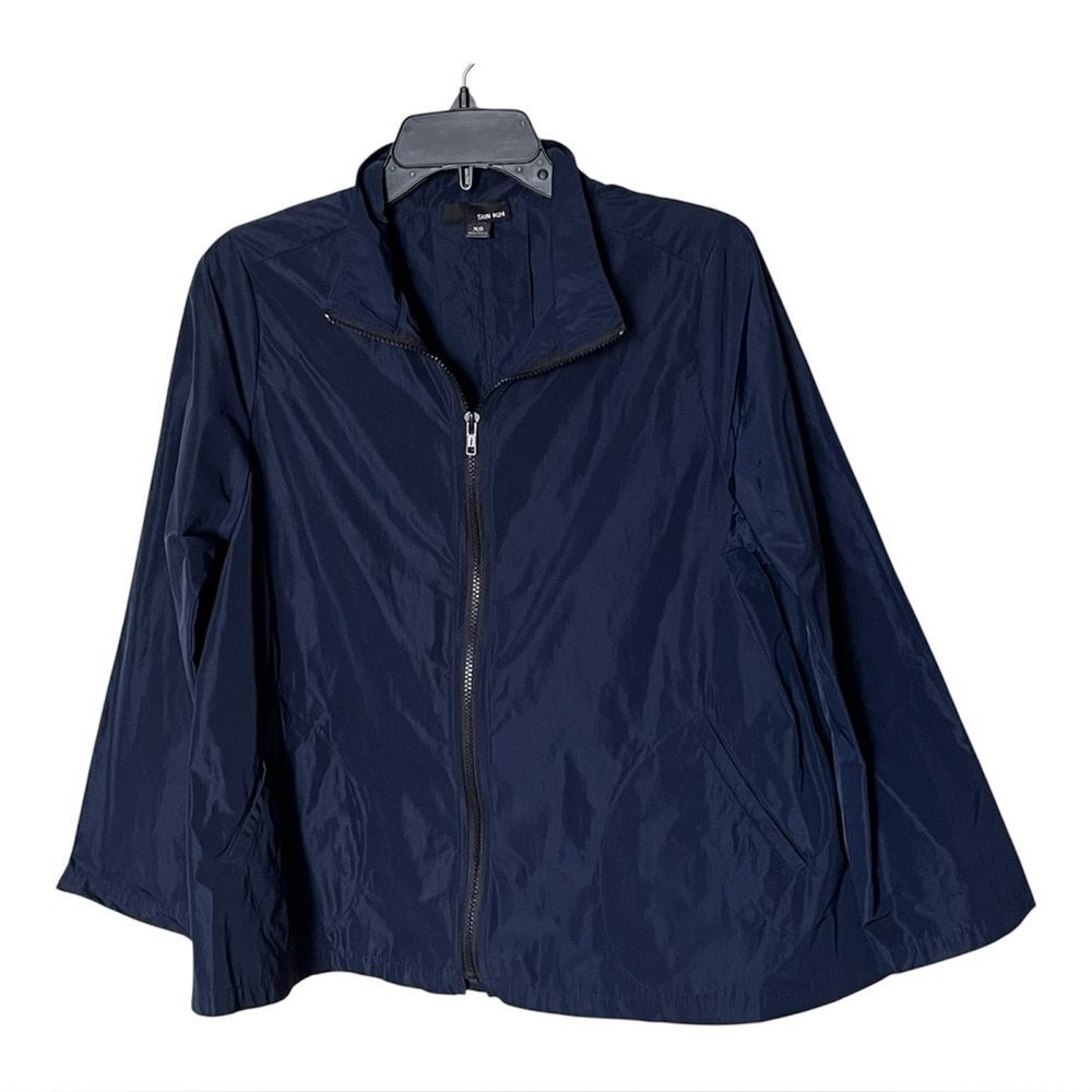 Sun Kim Navy Blue Zip Front Long Sleeve A-Line Polyester Jacket #ME173 Size XS